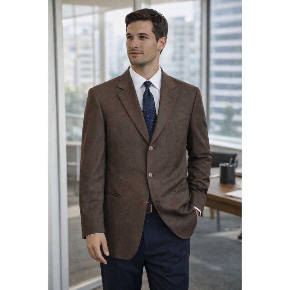 Vintage Donna Karan NY Couture Brown 100% Wool Sport Coat Made in Italy Mens 44